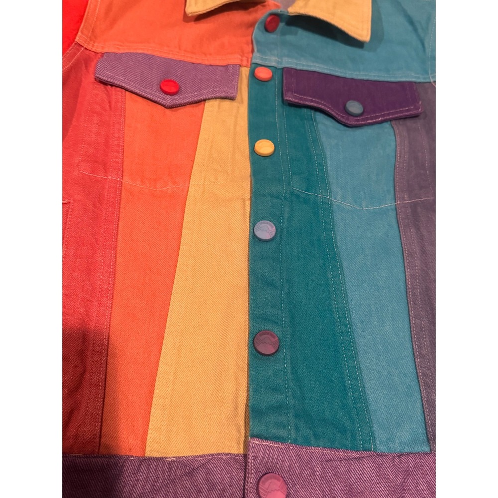 VTG Mokuyobi Rainbow Colorblock Denim Jacket Made in USA Dopamine Dressing XXS - Picture 5 of 16
